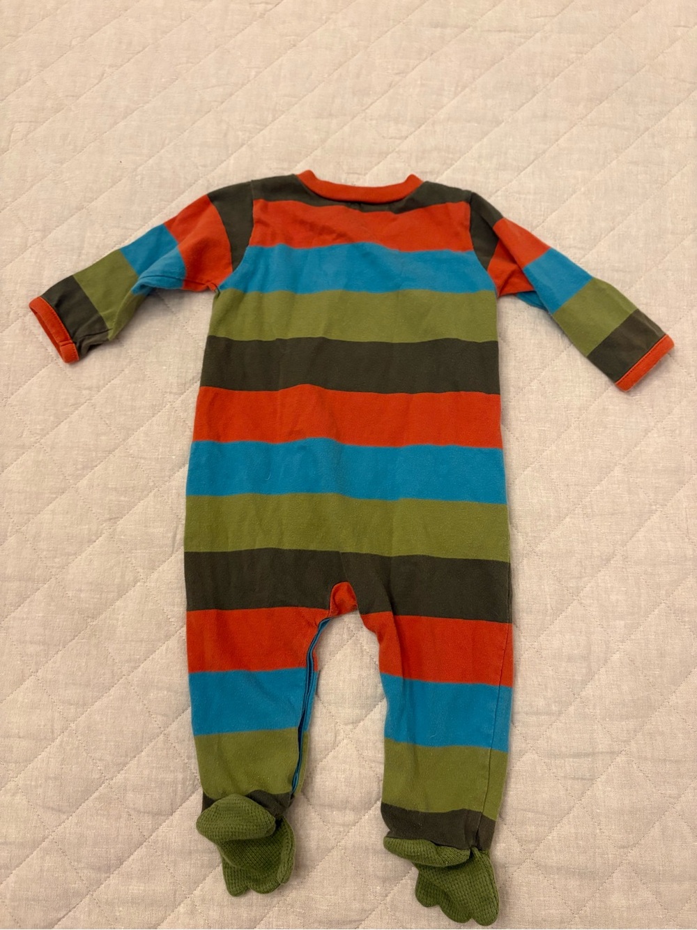 Le Top Striped Crocodile Footed One-Piece - Green/Blue/Orange/Brown - Picture 2 of 3